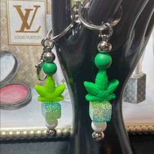 Green Leaf Keychain with Beads